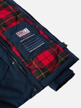 Hooded navy blue parka jacket Voyager Jr with tartan lining