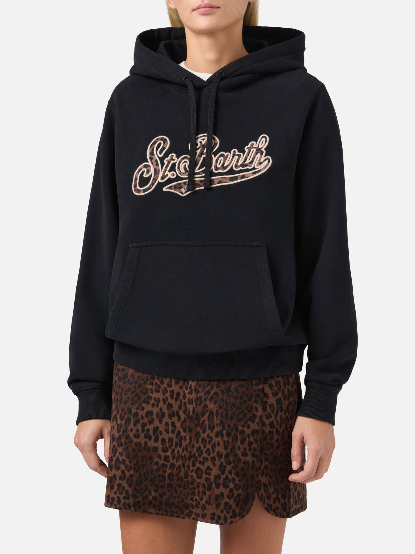 Schwarzer Virginia-Baumwollhoodie mit St. Barth-Stickerei im Animal-Print.