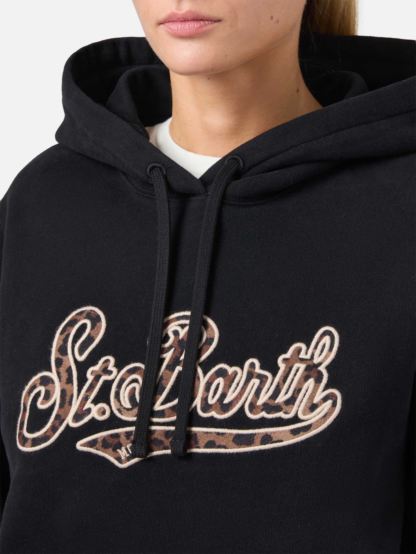 Schwarzer Virginia-Baumwollhoodie mit St. Barth-Stickerei im Animal-Print.