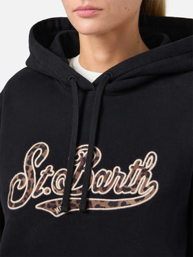 Schwarzer Virginia-Baumwollhoodie mit St. Barth-Stickerei im Animal-Print.