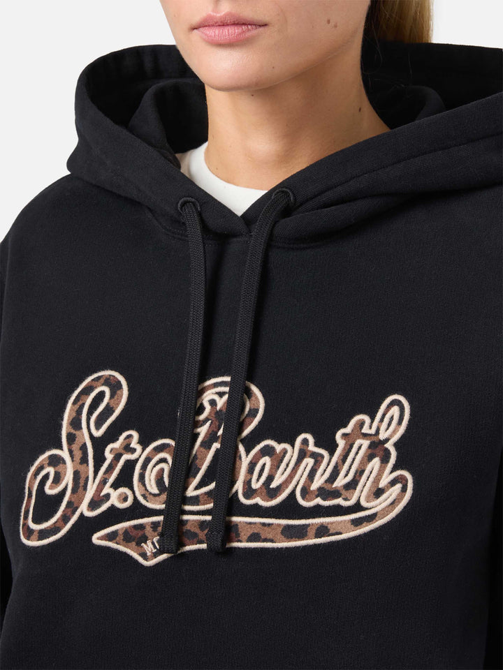 Schwarzer Virginia-Baumwollhoodie mit St. Barth-Stickerei im Animal-Print.
