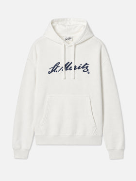 Weißer Virginia Hoodie aus Baumwolle mit St. Moritz-Stickerei | ST. MORITZ SPECIAL EDITION 