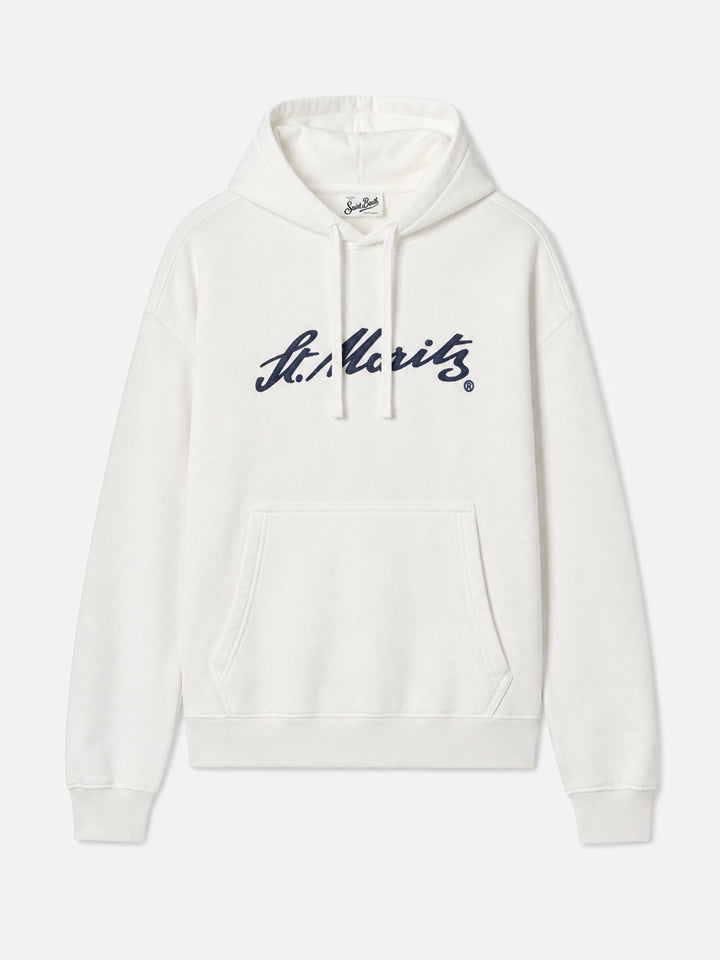 Weißer Virginia Hoodie aus Baumwolle mit St. Moritz-Stickerei | ST. MORITZ SPECIAL EDITION 