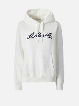 Virginia cotton hoodie in white with St. Moritz embroidery | ST. MORITZ SPECIAL EDITION