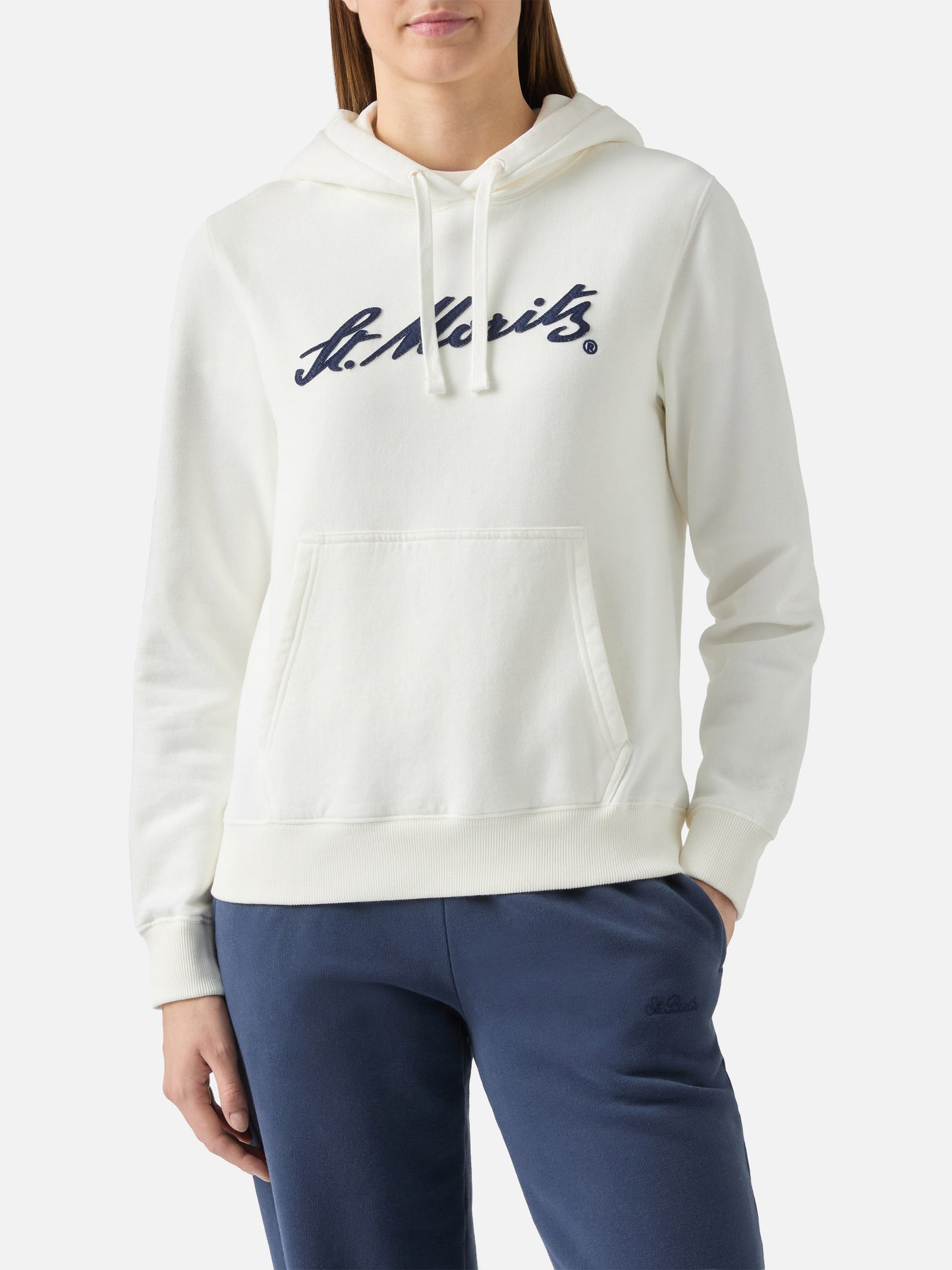 Virginia cotton hoodie in white with St. Moritz embroidery | ST. MORITZ SPECIAL EDITION