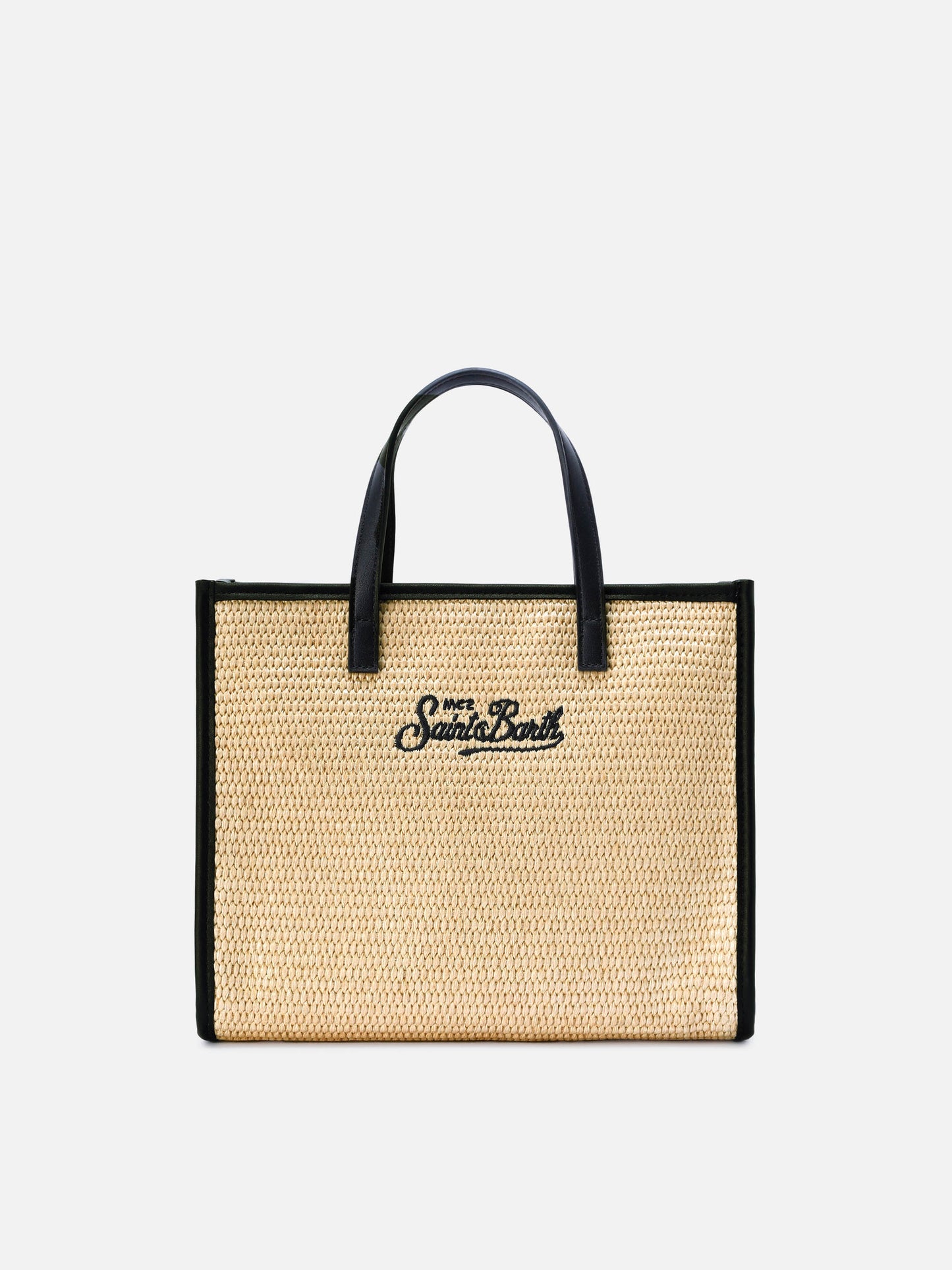 Vivian medium raffia effect bag with black embroidered logo