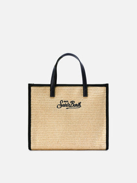 Vivian medium raffia effect bag with black embroidered logo