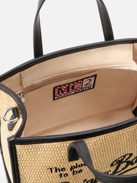 Vivian medium raffia effect bag with black embroidered logo