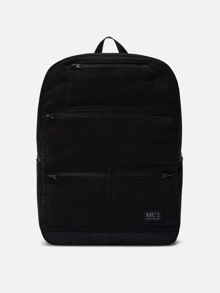 Wallin Filzrucksack aus schwarzem Wollmischgewebe mit Lederdetails