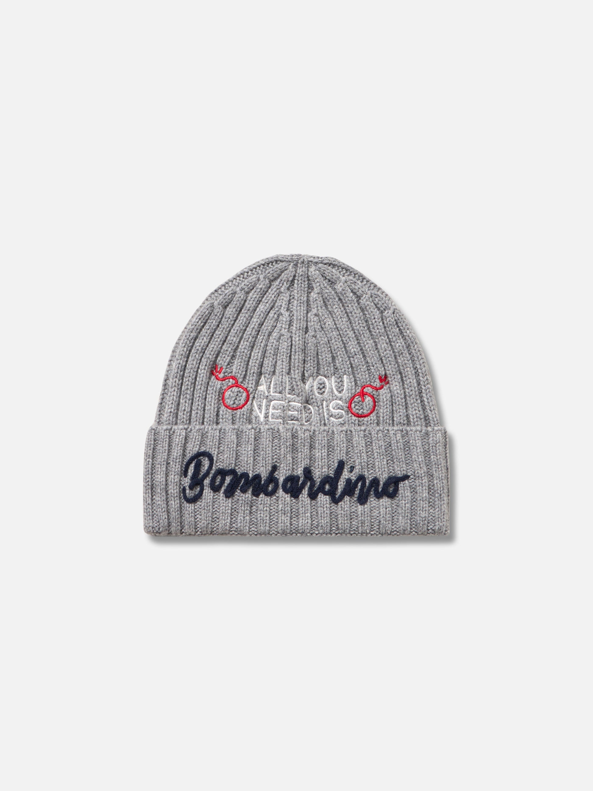 Man mélange grey hat Wengen with All you need Bombardino embroidery | INSULTI LUMINOSI SPECIAL EDITION - MC2 Saint Barth