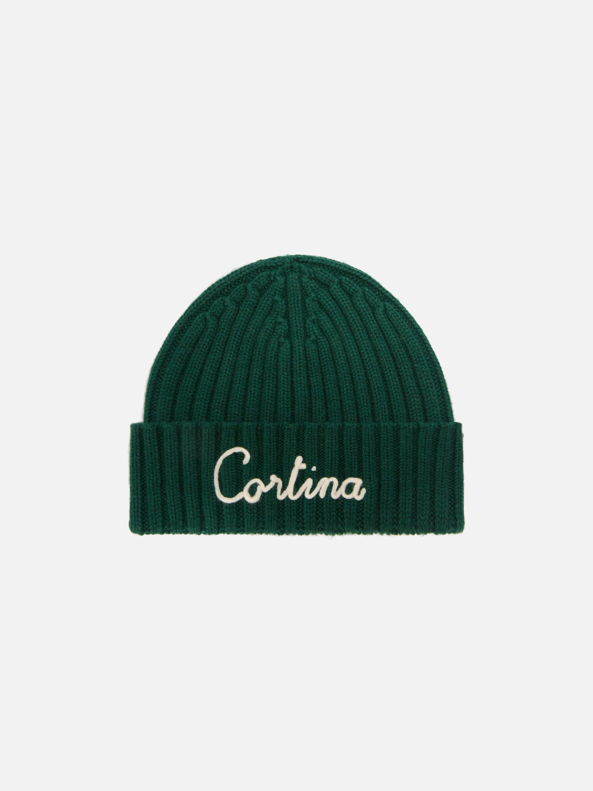 Green Wengen beanie with Cortina embroidery