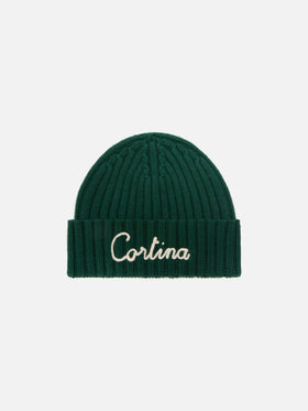 Green Wengen beanie with Cortina embroidery