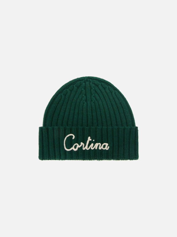 Grüne Wengen-Beanie mit Cortina-Stickerei 
