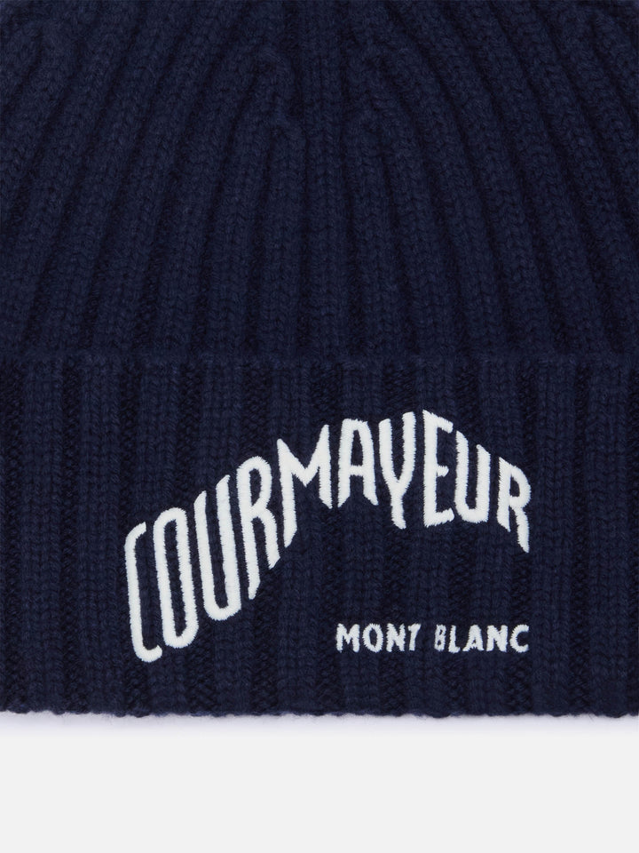 Marineblaue Wengen-Mütze blue mit Courmayeur-Stickerei | Special edition 