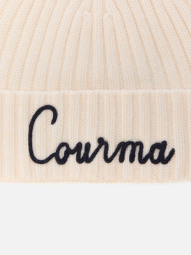 Berretto Wengen in misto cashmere bianco con ricamo Courma