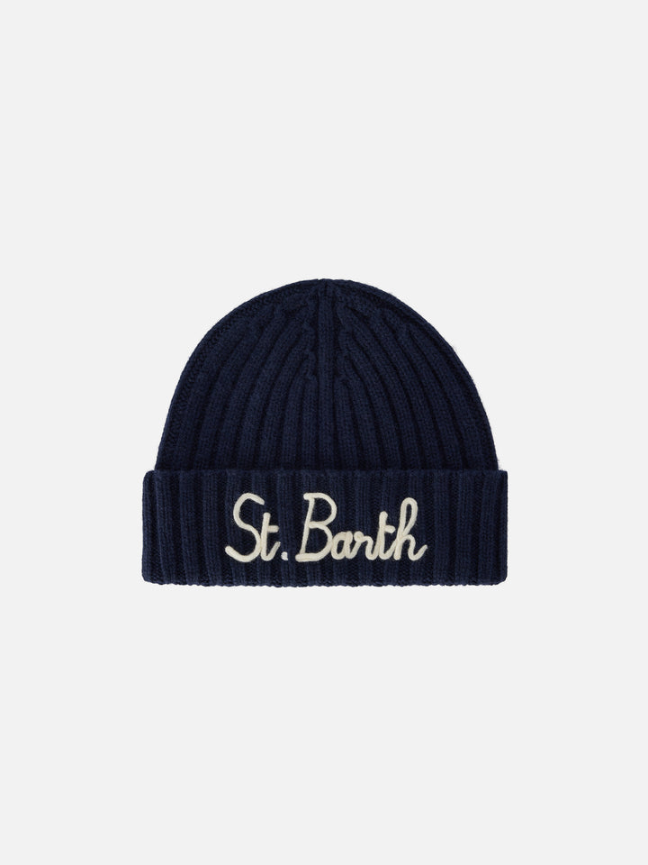Navy blue Wengen beanie with St. Barth embroidery