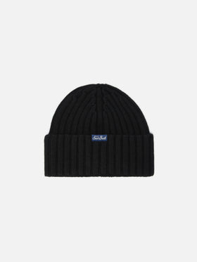 Gorro Wengen Jr de mezcla de cachemir en negro con bordado Piccola Peste 
