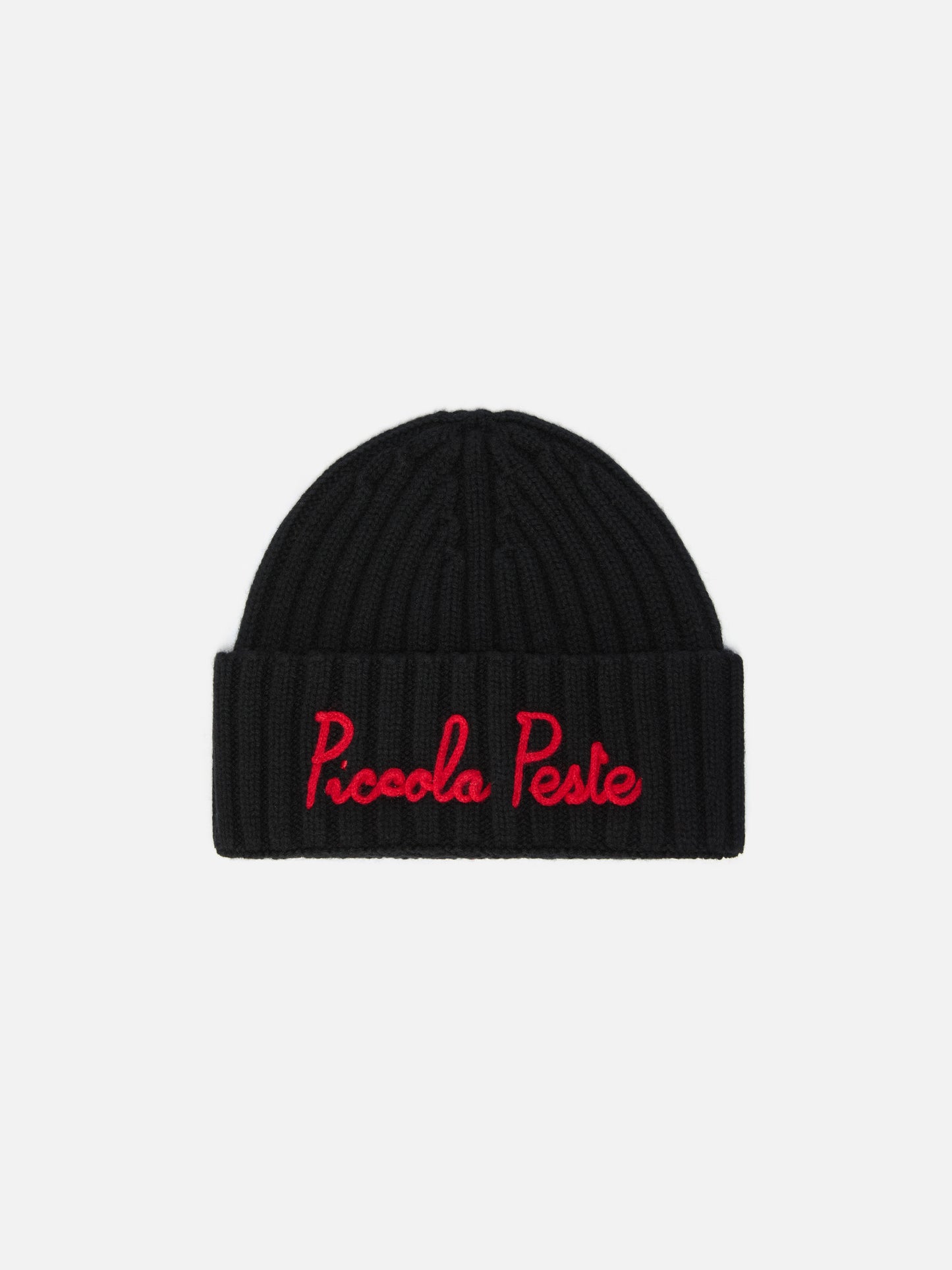 Gorro Wengen Jr de mezcla de cachemir en negro con bordado Piccola Peste 