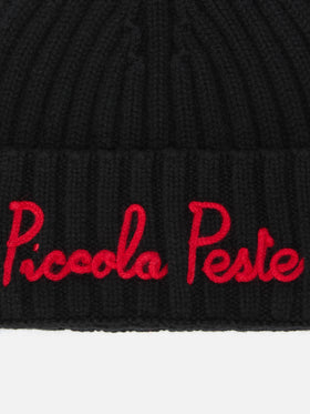 Gorro Wengen Jr de mezcla de cachemir en negro con bordado Piccola Peste 