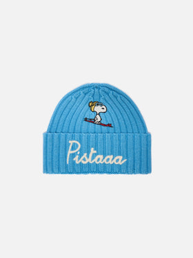 Berretto Wengen Jr in misto cashmere azzurro con Patch Snoopy e ricamo