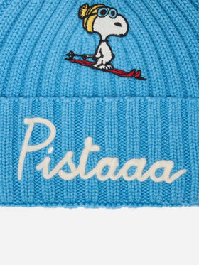 Berretto Wengen Jr in misto cashmere azzurro con Patch Snoopy e ricamo