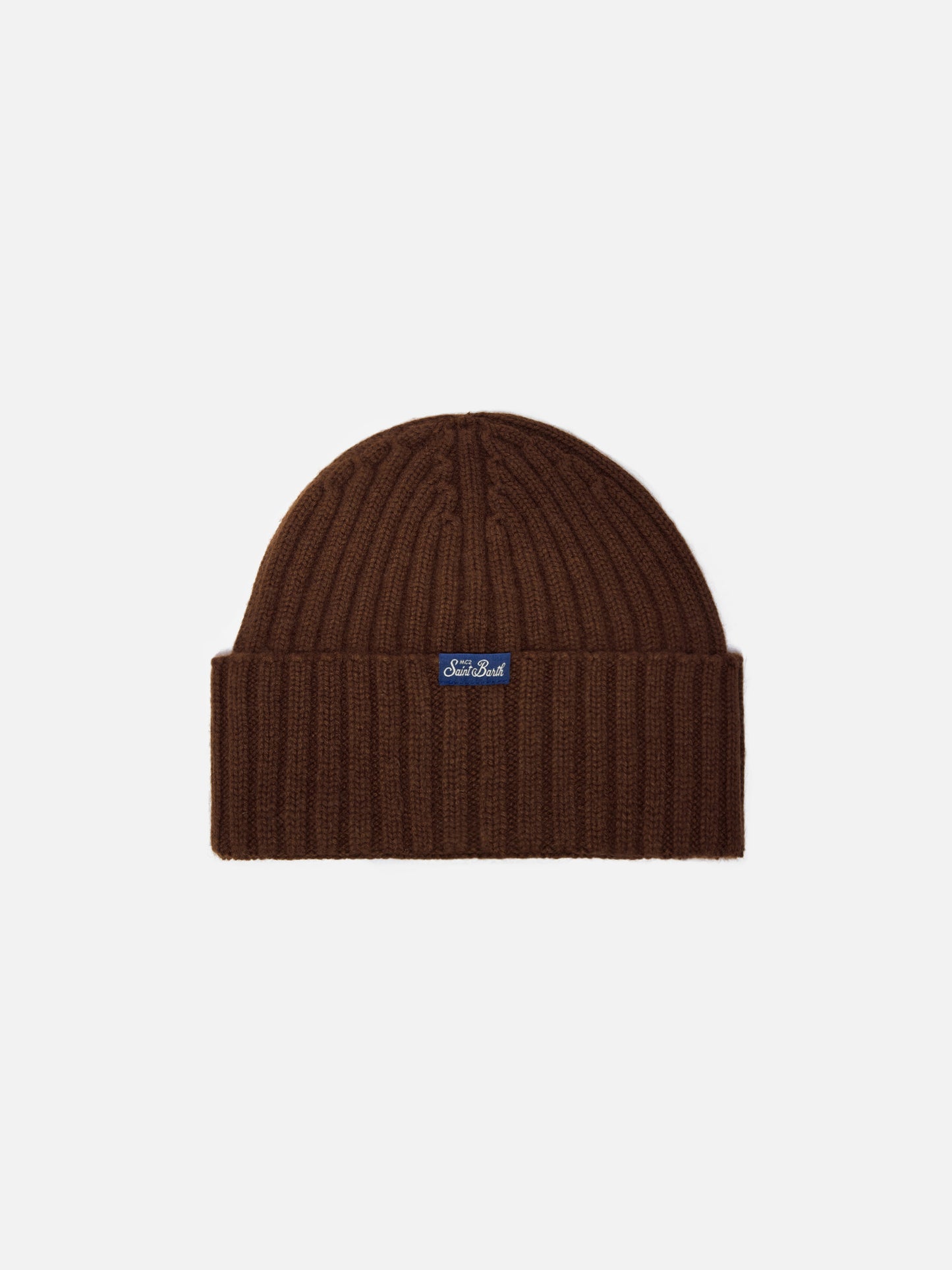 Gorro beanie Wengen de mezcla de cachemira en marrón con bordado Ski Queen en lurex 