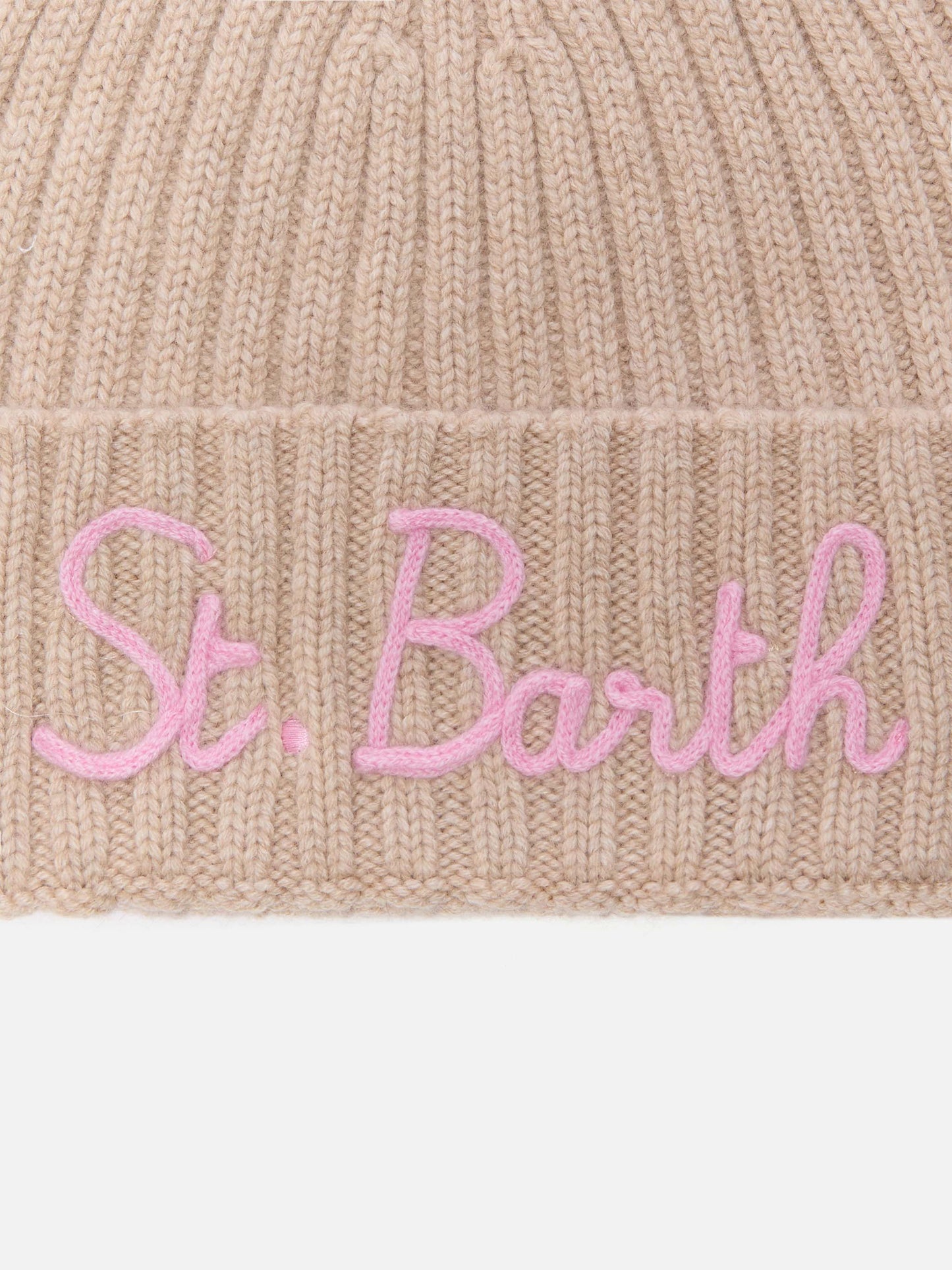 Kaschmirmisch gefütterter Wengen-Pullover in Beige mit St. Barth-Stickerei
