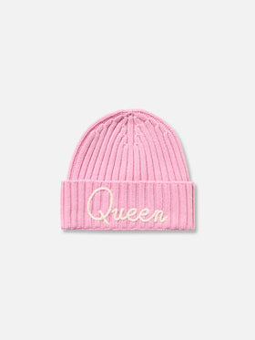 Woman pink ribbed hat Wengen with Queen embroidery - MC2 Saint Barth