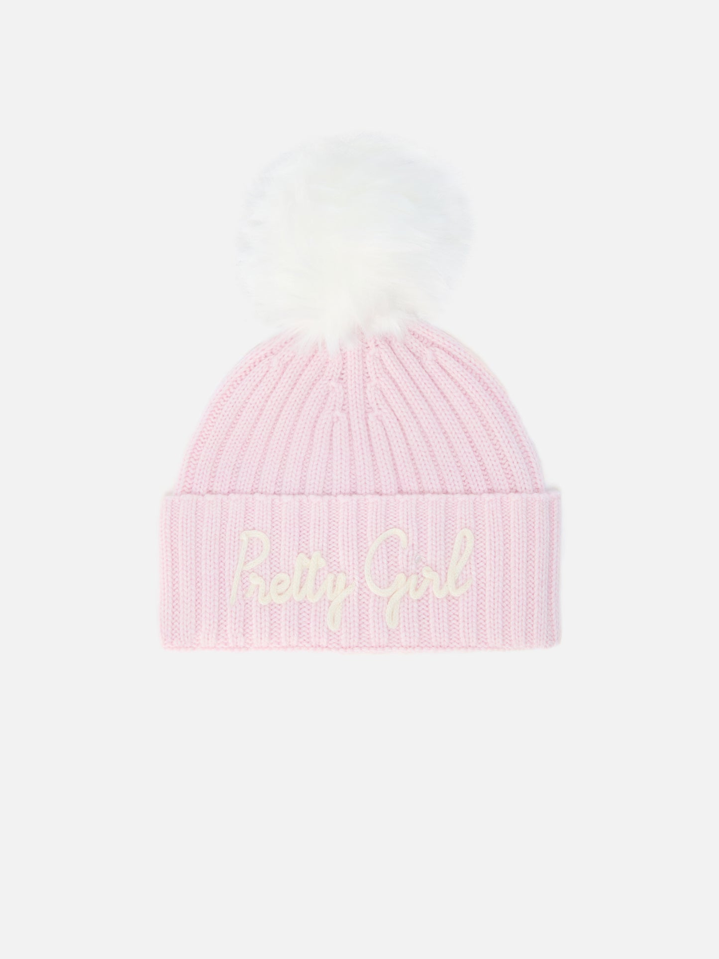 Gorro Wengen Jr F en mezcla de cachemir rosa con bordado Pretty Girl 