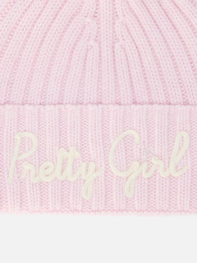 Gorro Wengen Jr F en mezcla de cachemir rosa con bordado Pretty Girl 
