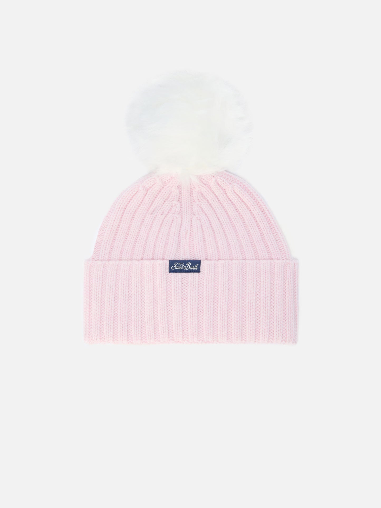 Gorro Wengen Jr F en mezcla de cachemir rosa con bordado Pretty Girl 