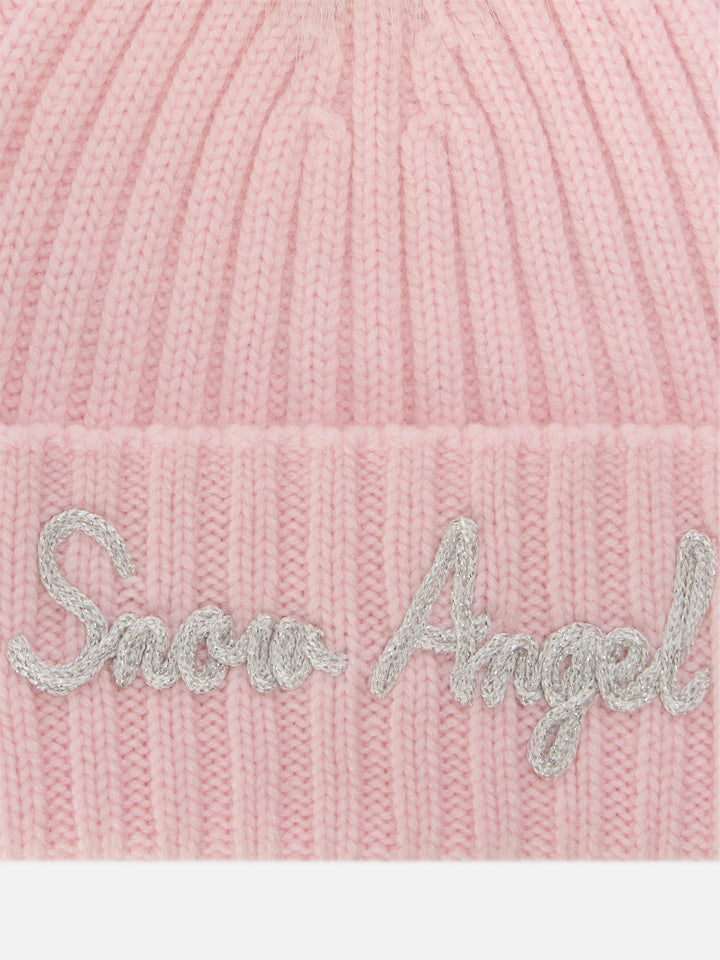 Bonnet Wengen rose avec pompon et broderie Snow Angel 