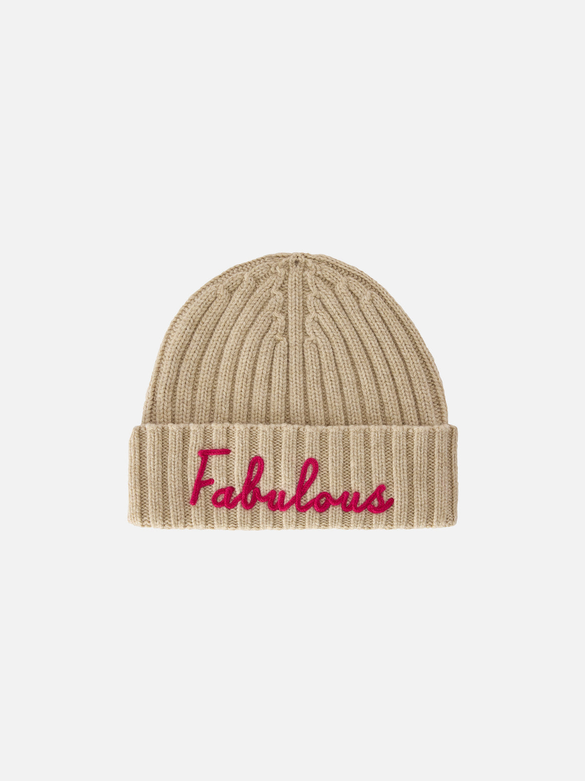 Beige Wengen beanie with Fabulous embroidery