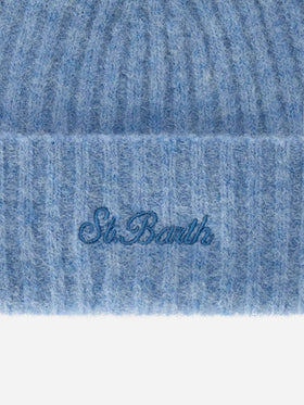 Gorro beanie Wengen ligero de mezcla de alpaca blue con bordado del logo 