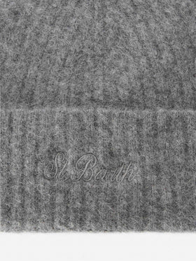 Grau melierte Stretch-Alpaka-Mütze Wengen
