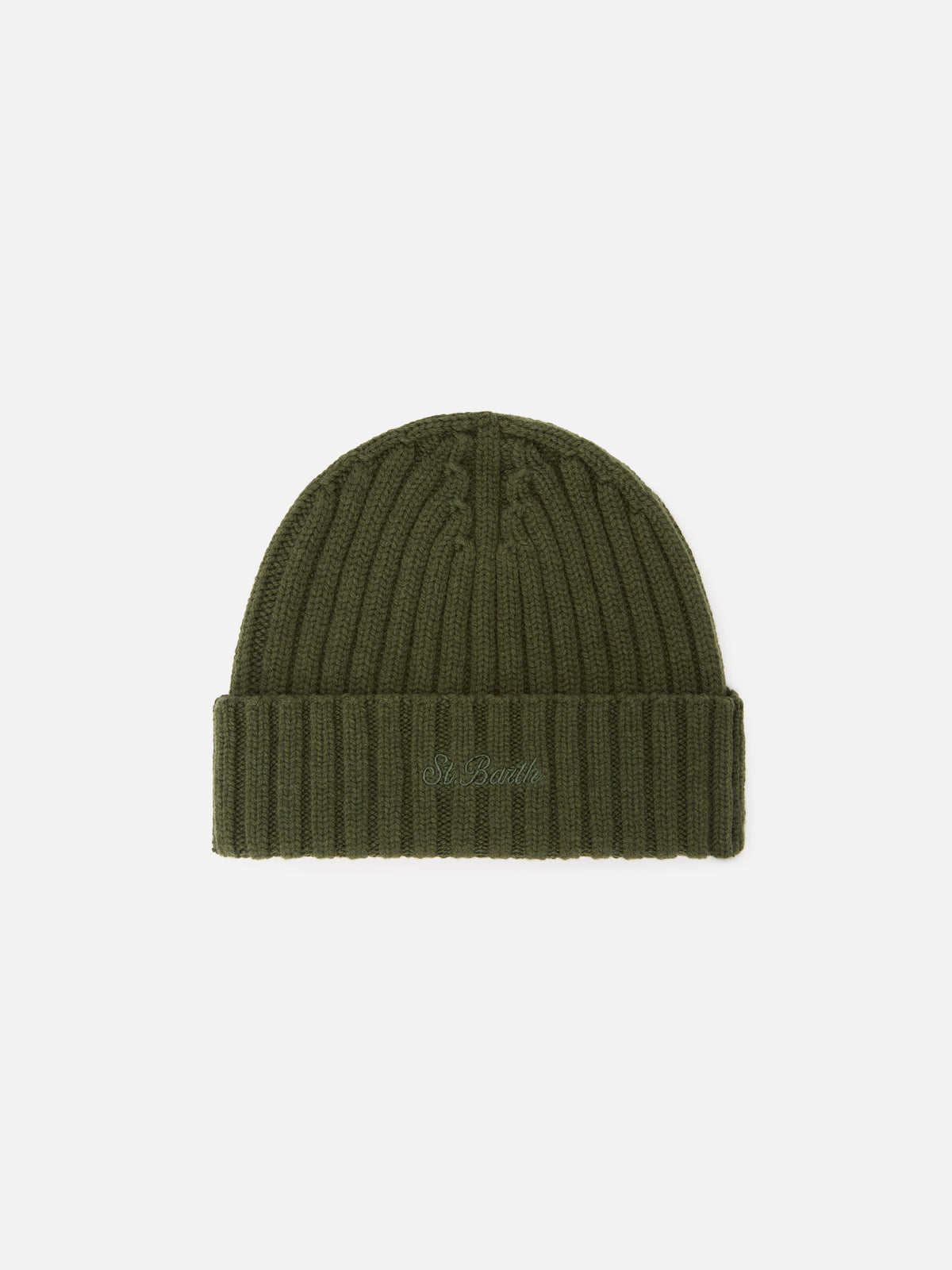 Gorro de lana Wengen verde militar con bordado del logo 