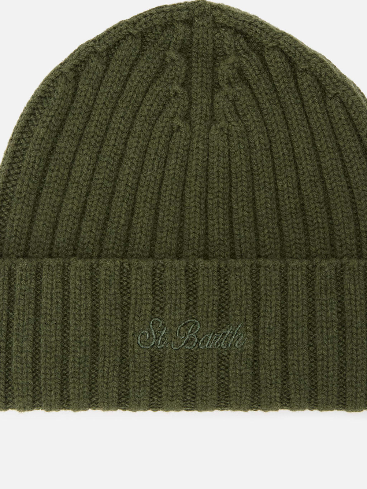 Gorro de lana Wengen verde militar con bordado del logo 