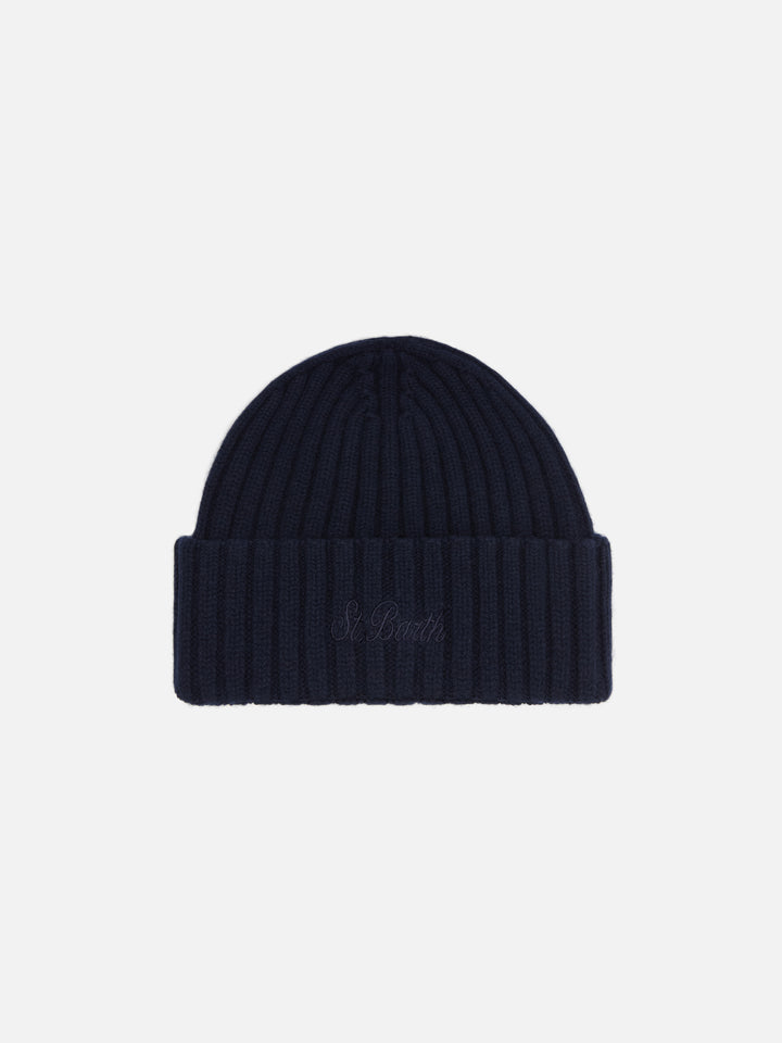 100% WOOL Wengen beanie in navy blue