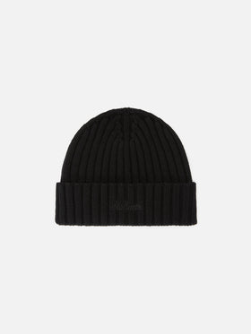 Bonnet Wengen en laine noire avec broderie du logo 