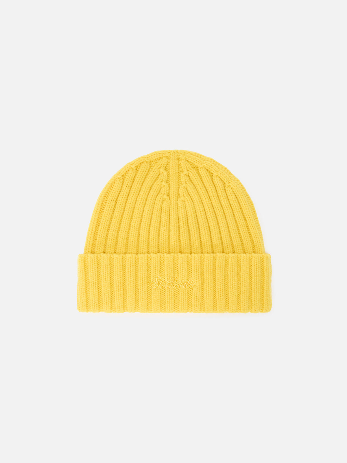 Berretto Wengen giallo in lana con ricamo logo