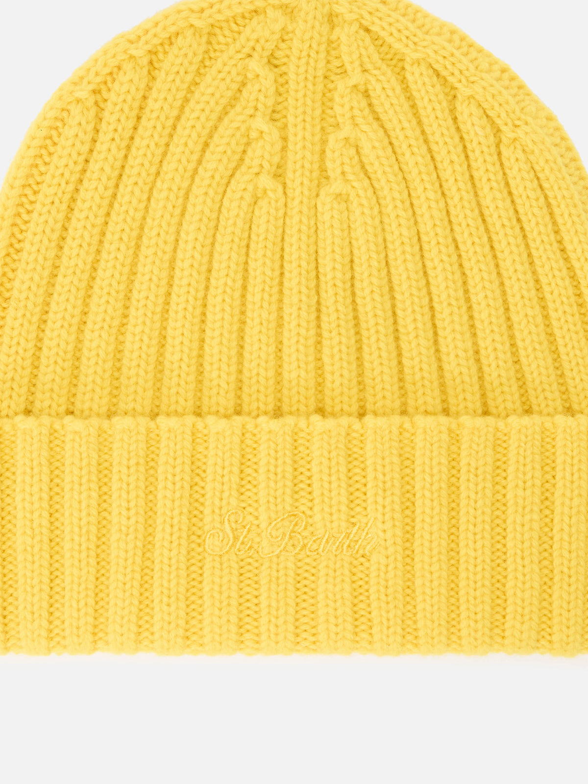Berretto Wengen giallo in lana con ricamo logo