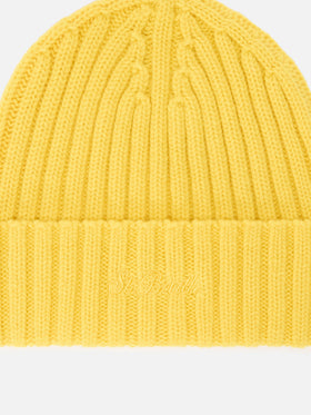 Berretto Wengen giallo in lana con ricamo logo