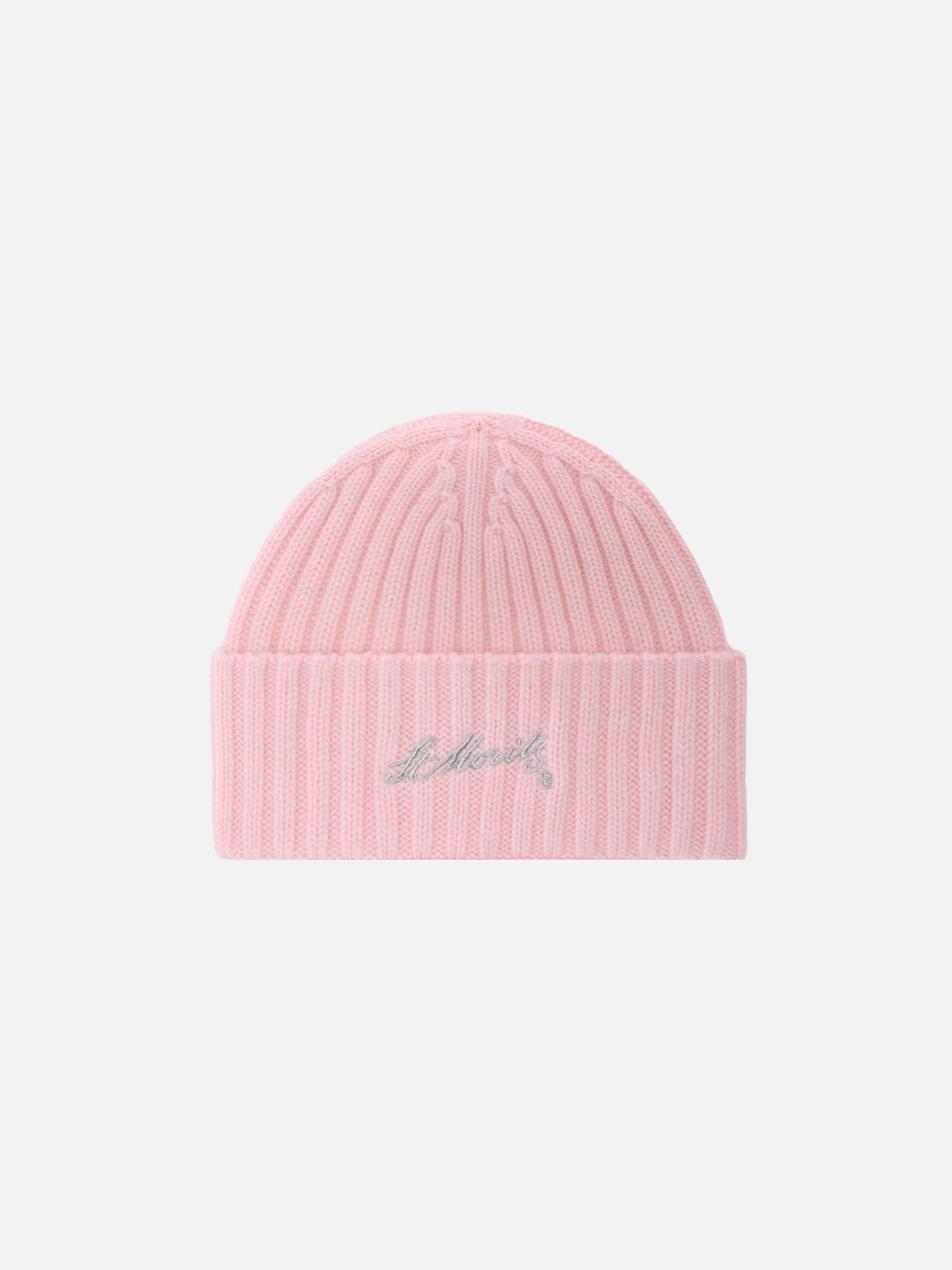 Wengen-Mütze aus rosa Kaschmir mit St. Moritz-Stickerei