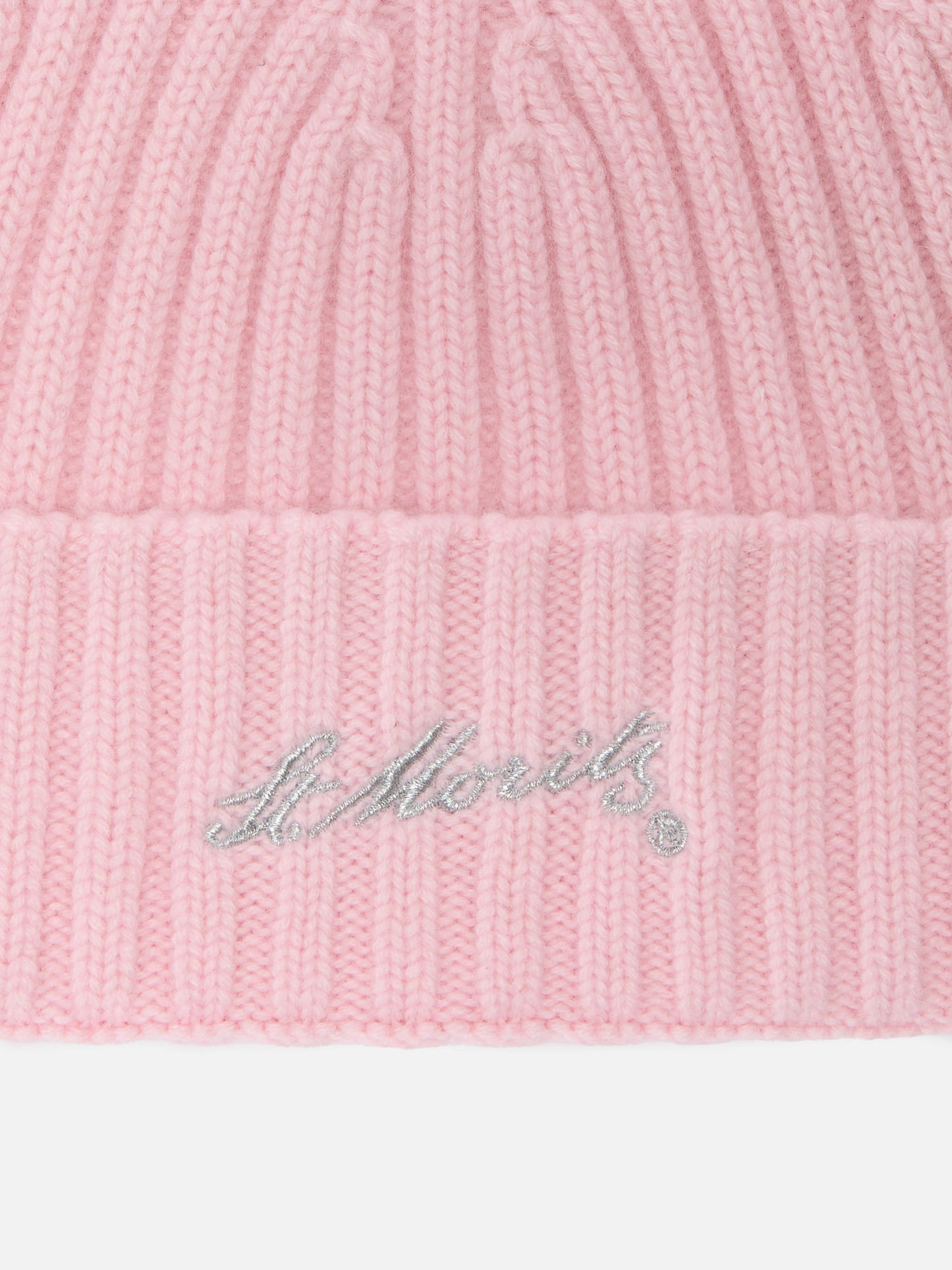 Wengen-Mütze aus rosa Kaschmir mit St. Moritz-Stickerei