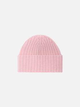 Wengen-Mütze aus rosa Kaschmir mit St. Moritz-Stickerei