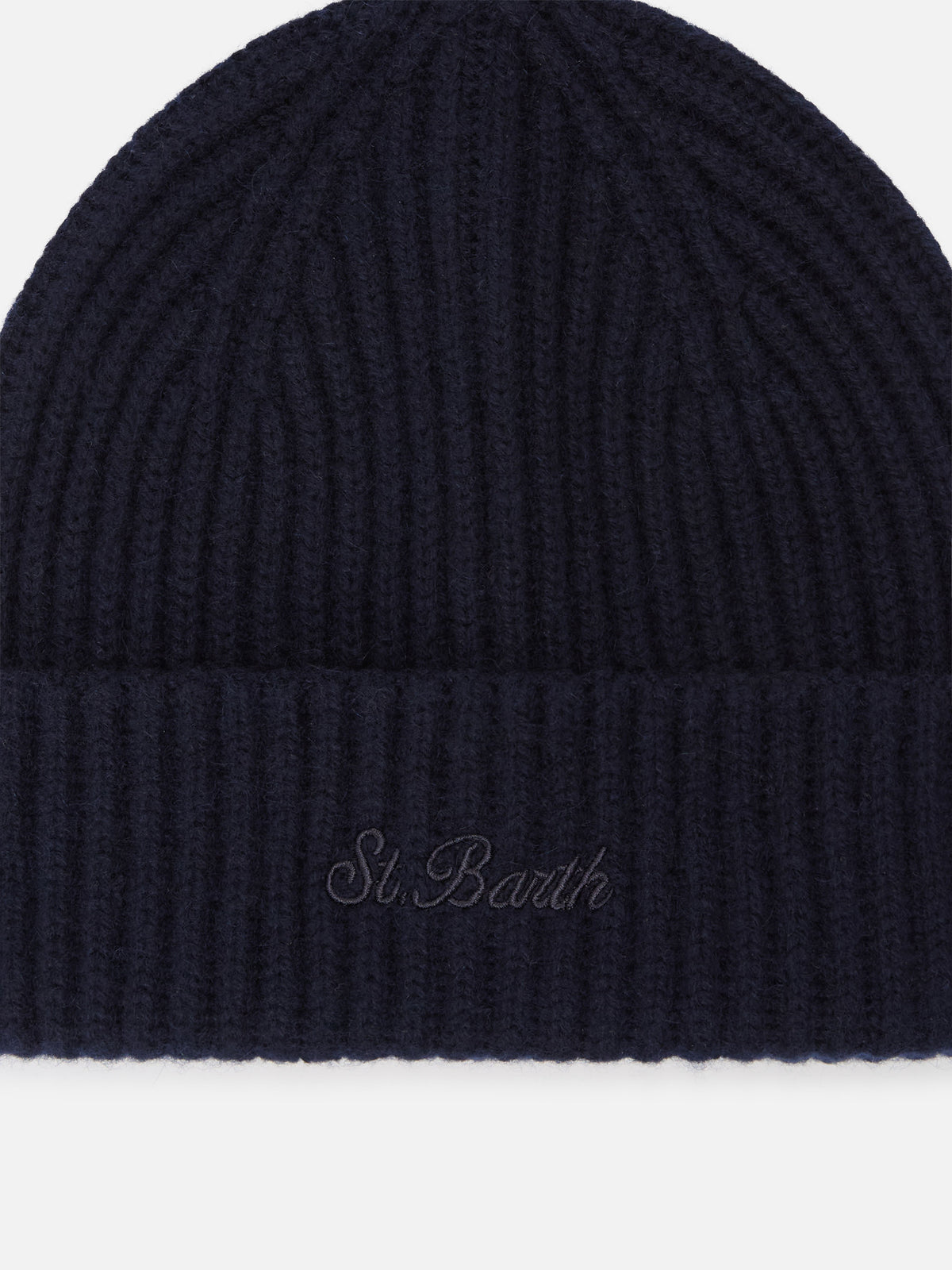 Marineblaues blue Wengen Kaschmir-Beanie 