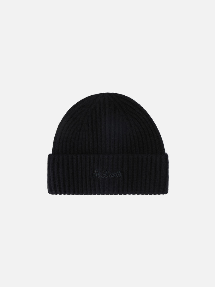 Schwarze Wengen Kaschmir-Beanie 