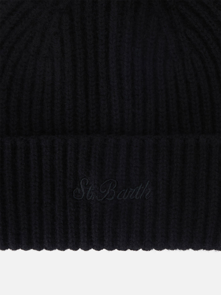 Schwarze Wengen Kaschmir-Beanie 