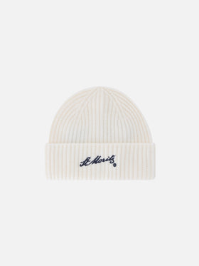 Gorro beanie Wengen de cachemira off white con bordado St. Moritz | Special edition 