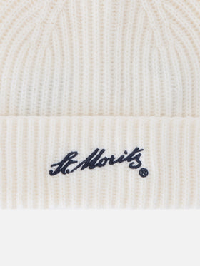 Gorro beanie Wengen de cachemira off white con bordado St. Moritz | Special edition 